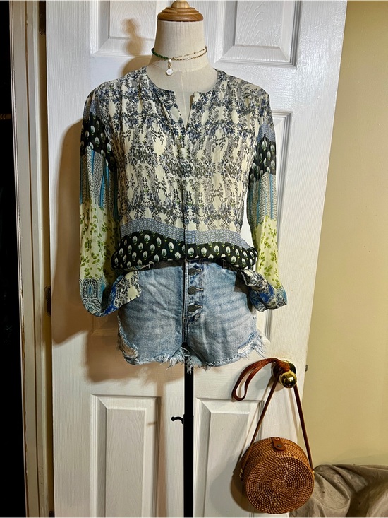 Patrons of Peace Tops - Patrons Of Peace Wms Sheer Floral Chiffon Long Sleeve Boho Peasant Top XS